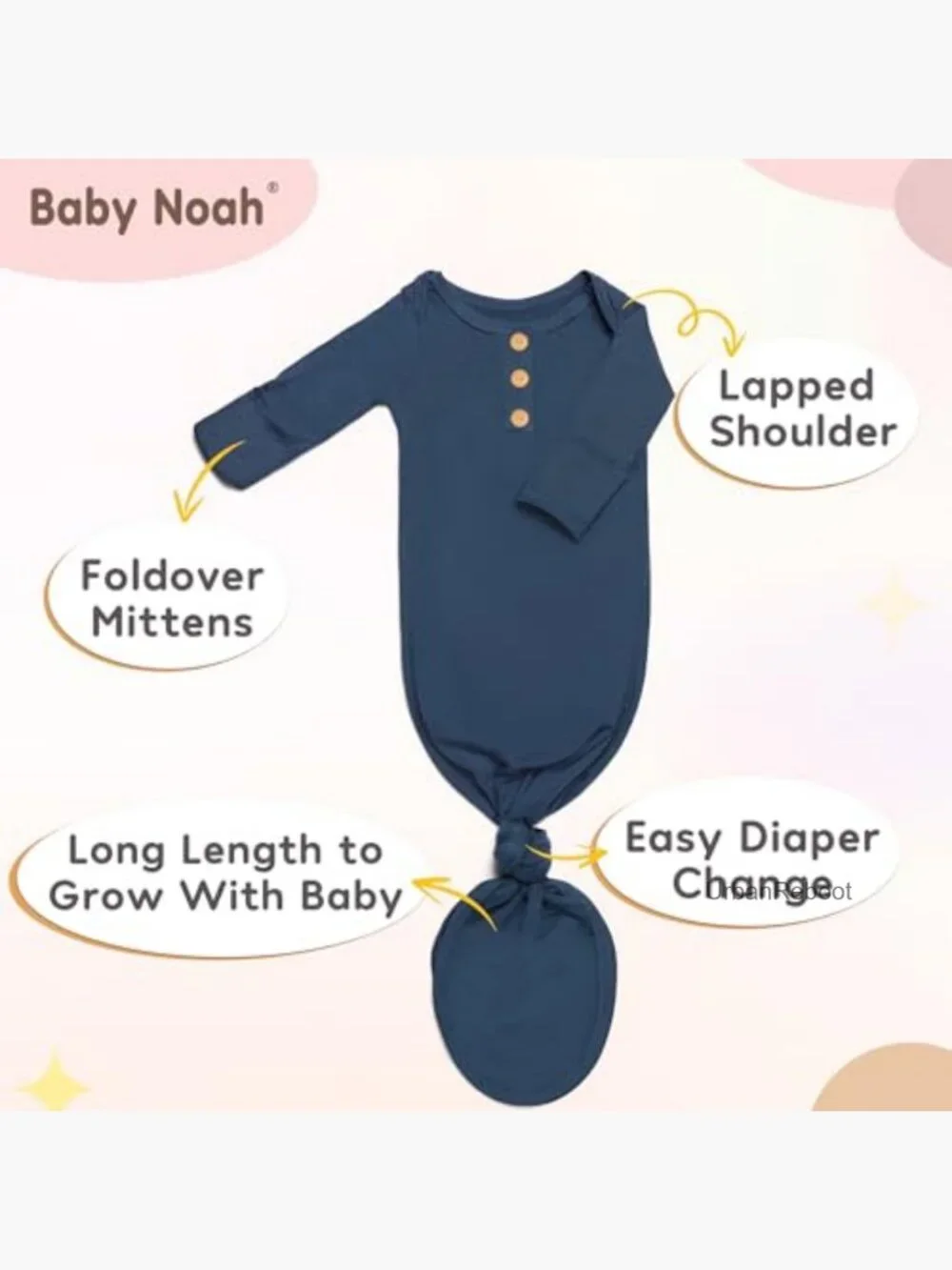 Newborn Knotted Gown Set - 0-3 Months, Soft Bamboo Viscose, Mitten Cuffs,